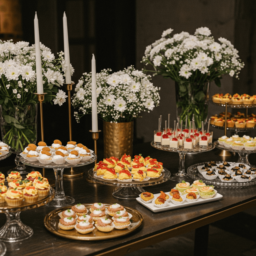 Mesa de catering de bodas elegante y moderna